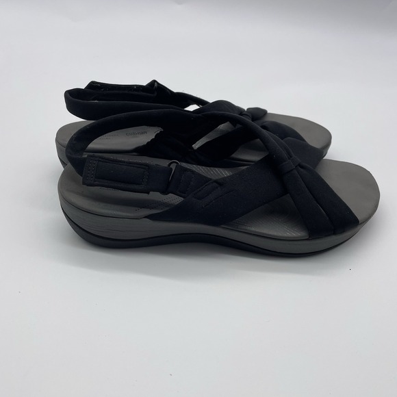 Clarks Cloudsteppers Women 9.5M Sandal Black Aria Belle Slingback Wedge Heel - Picture 4 of 7